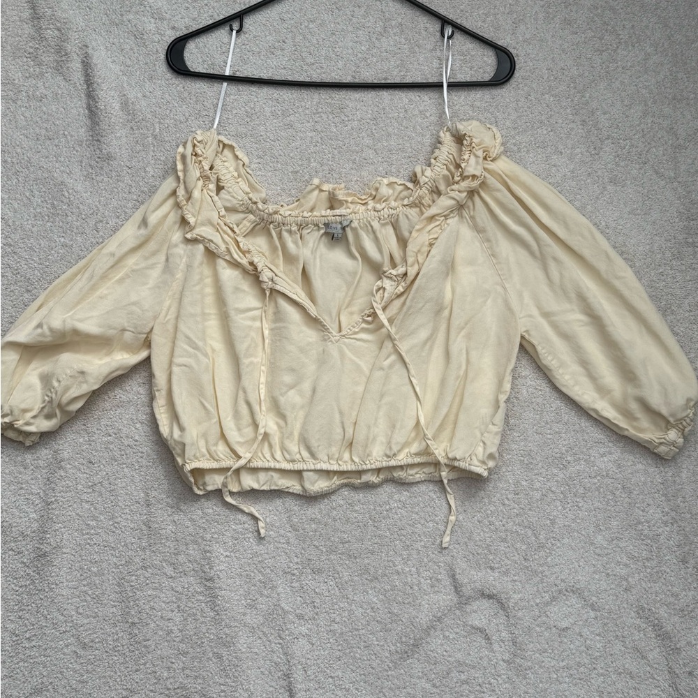 Love Tree Yellow Puff Sleeve Crop Blouse